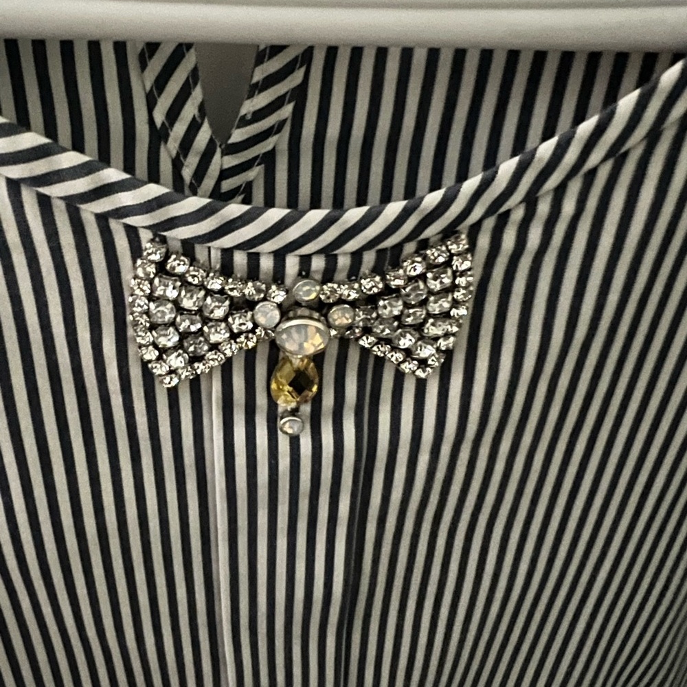 J. Crew Size 10 Striped Short Sleeve Top with Bow Detail 100% Cotton